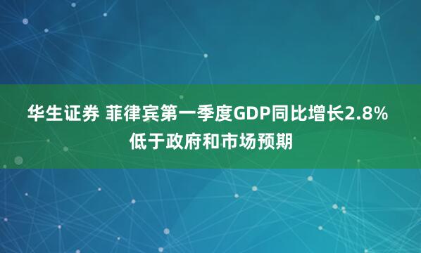华生证券 菲律宾第一季度GDP同比增长2.8% 低于政府和市场预期